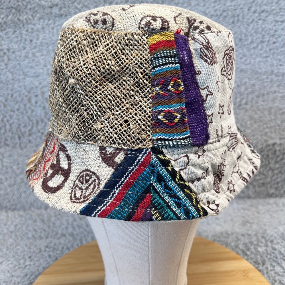 Kathmandu Imports Patchwork Bucket Hat Boho Hippie Celestial Mushroom Peace Sign - Picture 2 of 13